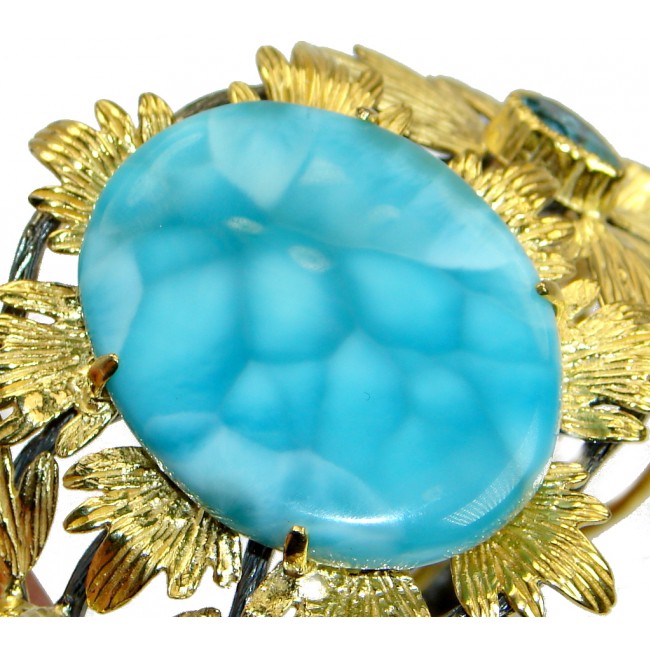 Baroque Genuine Blue Larimar 18 ct Rose Gold Rhodium plated over Sterling Silver handmade Bracelet Cuff