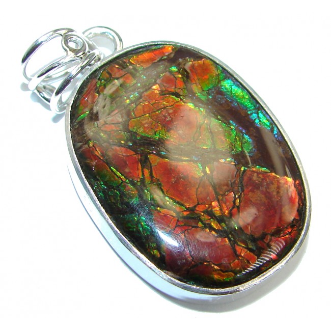 One of the kind Jumbo Authentic Beauty Canadian Ammolite Sterling Silver handmade Pendant