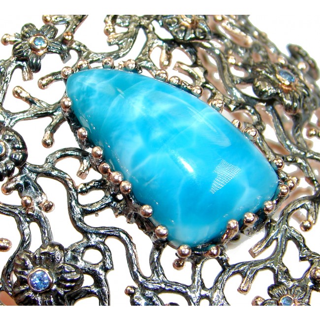 Baroque Genuine Blue Larimar 18 ct Rose Gold Rhodium plated over Sterling Silver handmade Bracelet Cuff