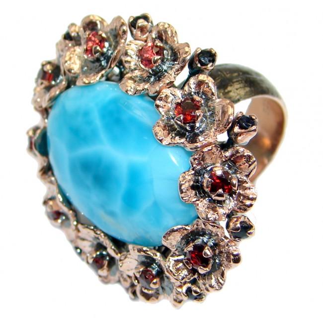 Jumbo genuine AAAA Larimar Rose Gold plated over .925 Sterling Silver Ring s. 8 adjustable