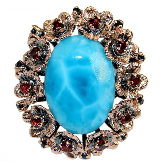 Jumbo genuine AAAA Larimar Rose Gold plated over .925 Sterling Silver Ring s. 8 adjustable