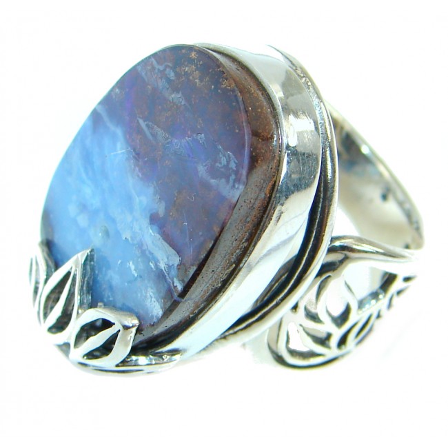 Jumbo Classic Boulder Opal oxidized .925 Sterling Silver handcrafted ring size 7 adjustable