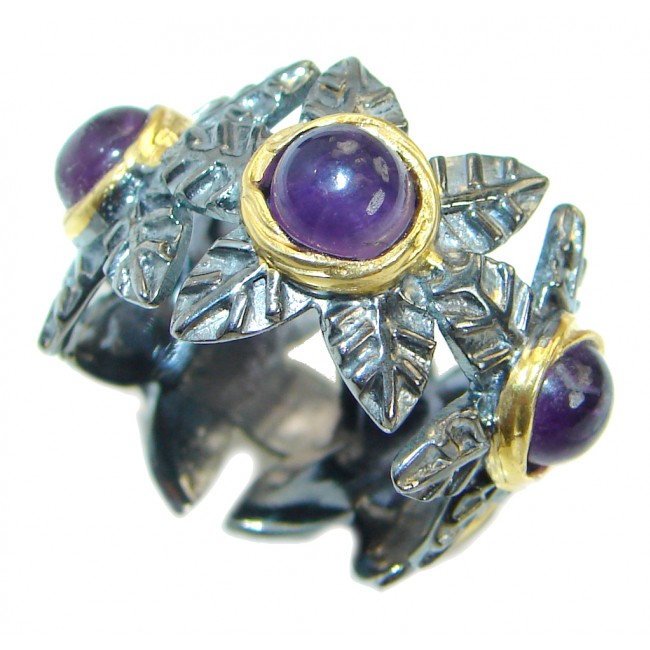 Unique Style genuine Amethyst Gold plated over .925 Sterling Silver ring; s. 5 1/2