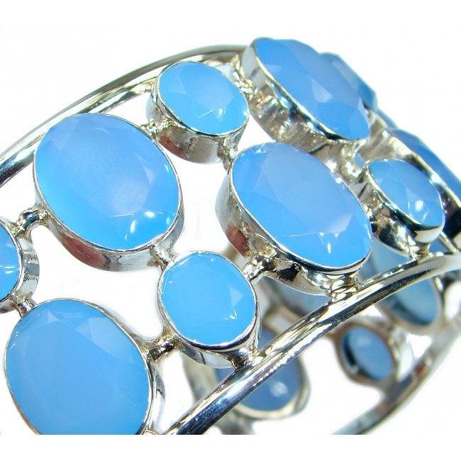 Aura Of Beauty Chunky Authentic Chalcedony Agate Sterling Silver handcrafted Bracelet
