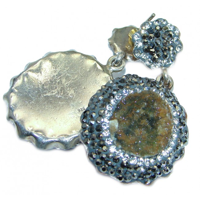 Vintage design Agate Druzy Spinel .925 Sterling Silver handmade earrings