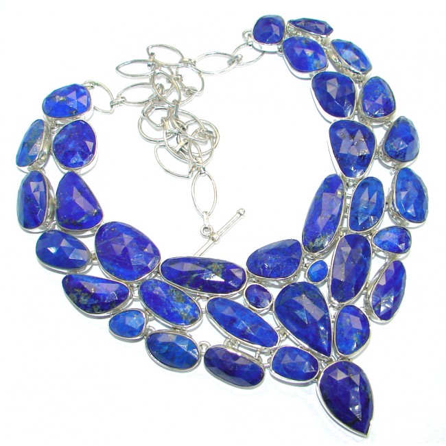 One in the world! Huge Boho Style authentic Lapis Lazuli .925 Sterling Silver handmade necklace