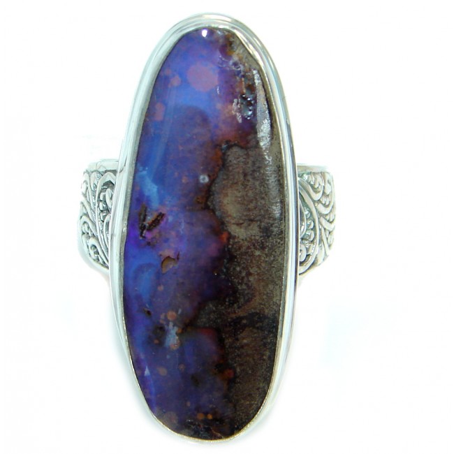Classic purple Boulder Opal oxidized .925 Sterling Silver handcrafted ring size 8