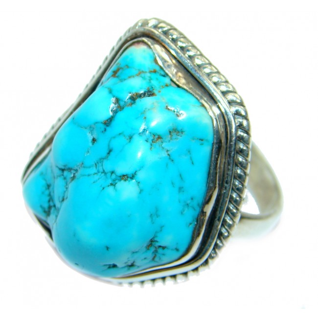Blue Turquoise .925 Sterling Silver handmade Ring s. 10 1/2