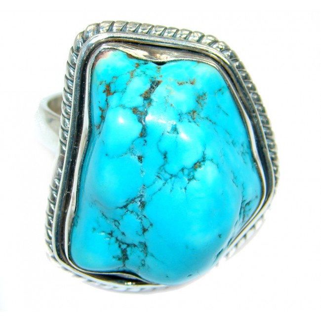 Blue Turquoise .925 Sterling Silver handmade Ring s. 10 1/2
