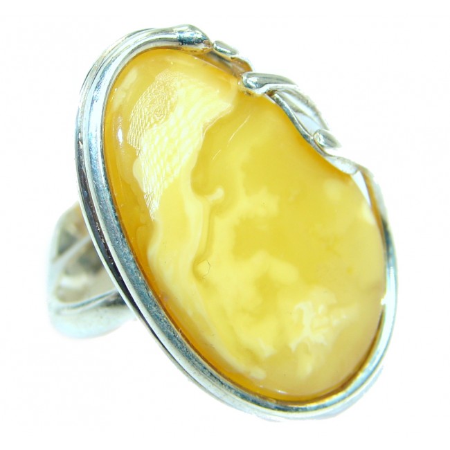 Genuine Butterscoth Baltic Polish Amber Sterling Silver handmade Ring size 5 adjustable