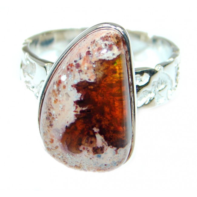 Classic Mexican Opal oxidized .925 Sterling Silver handcrafted ring size 8 1/4