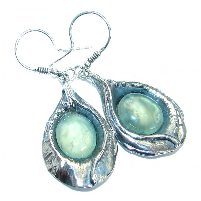 Authentic Moss Prehnite oxidized .925 Sterling Silver handmade earrings