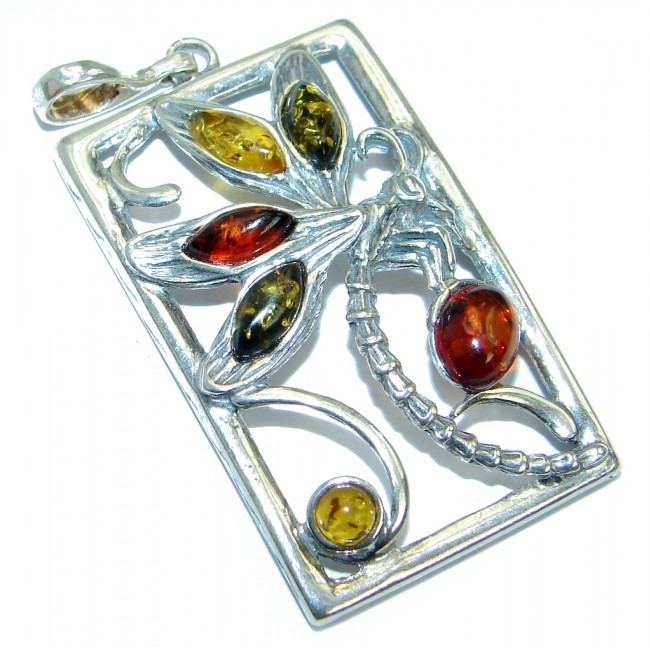 Rose Genuine Baltic Polish Amber .925 Sterling Silver handcrafted pendant