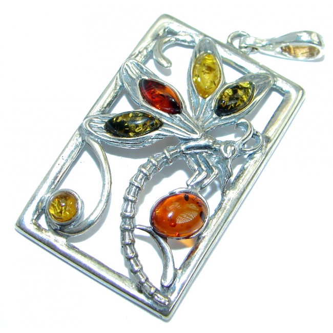 Rose Genuine Baltic Polish Amber .925 Sterling Silver handcrafted pendant