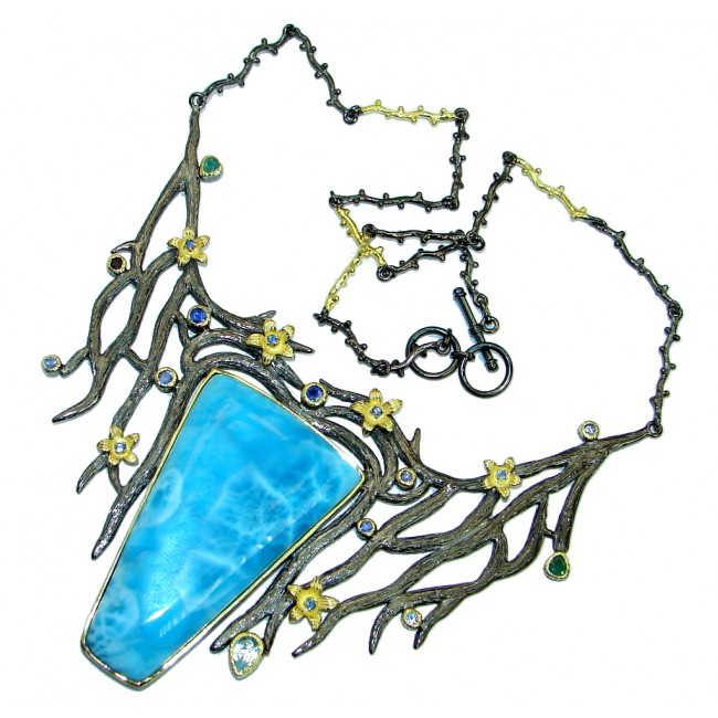 Nature inspired Sublime Larimar Sapphire Gold plated over .925 Sterling Silver handmade necklace