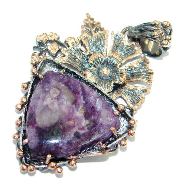 Genuine Purple Siberian Charoite Amethyst Rose Gold plated over .925 Sterling Silver Pendant