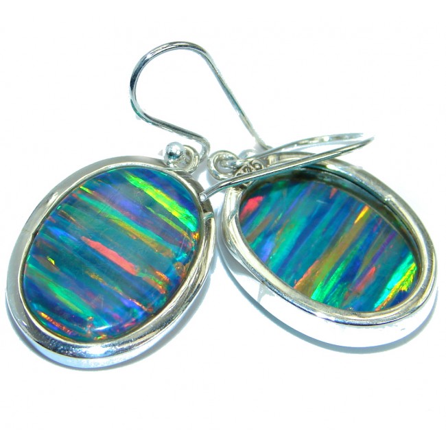 Luxury Lab. Blue Japanese Fire Opal Sterling Silver handmade earrings