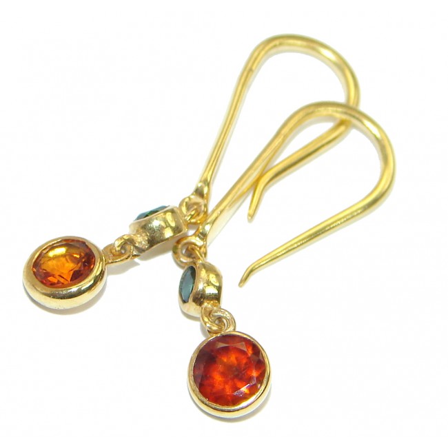 Secret Beauty Orange Sapphire Gold plated over .925 Sterling Silver hook earrings