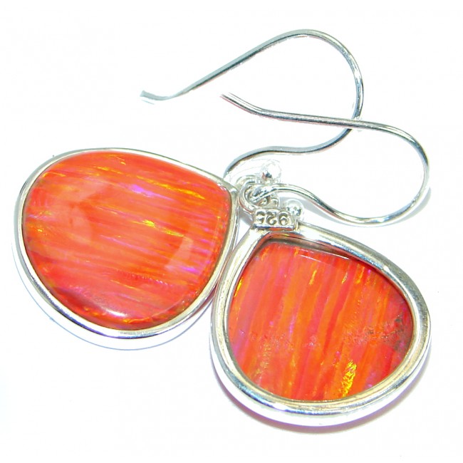 Luxury Lab. Orange Japanese Fire Opal Sterling Silver handmade earrings
