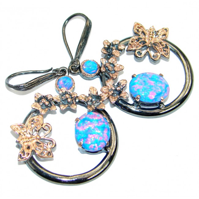 Luxury Lab. Japanese Fire Opal Rose Gold over .925 Sterling Silver handmade earrings