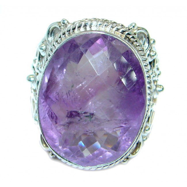Vintage style Jumbo Unique Style Amethyst Sterling Silver ring; s. 9 1/4