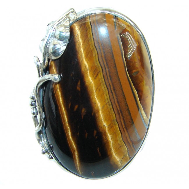 Bold Golden Tigers Eye Sterling Silver handmade ring s. 8 adjustable