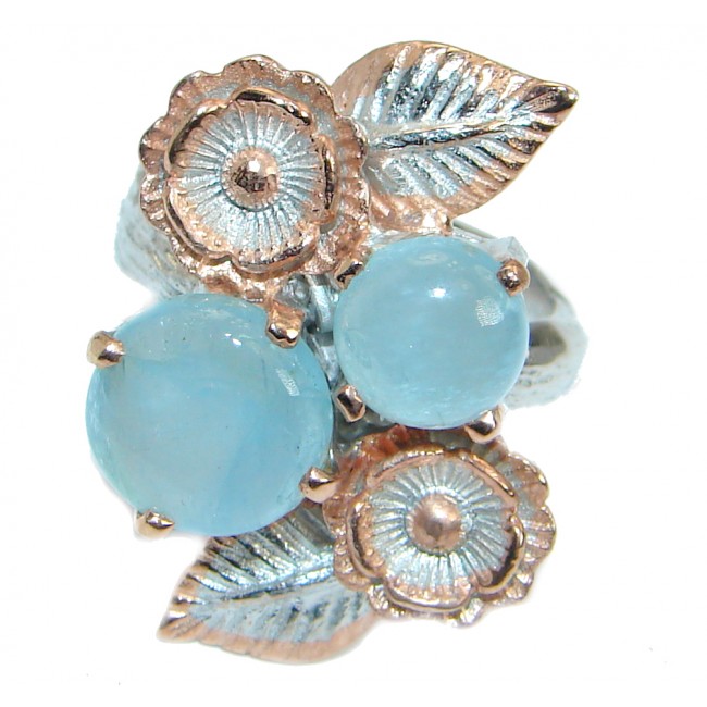Passiom Fruit Natural Aquamarine Two Tones Sterling Silver Ring s. 7 1/4