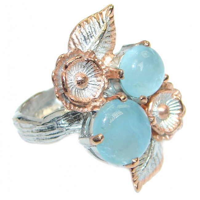 Passiom Fruit Natural Aquamarine Two Tones Sterling Silver Ring s. 7 1/4
