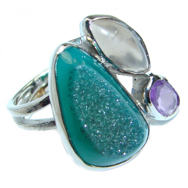 Exotic Druzy Agate Sterling Silver Ring s. 7 adjustable
