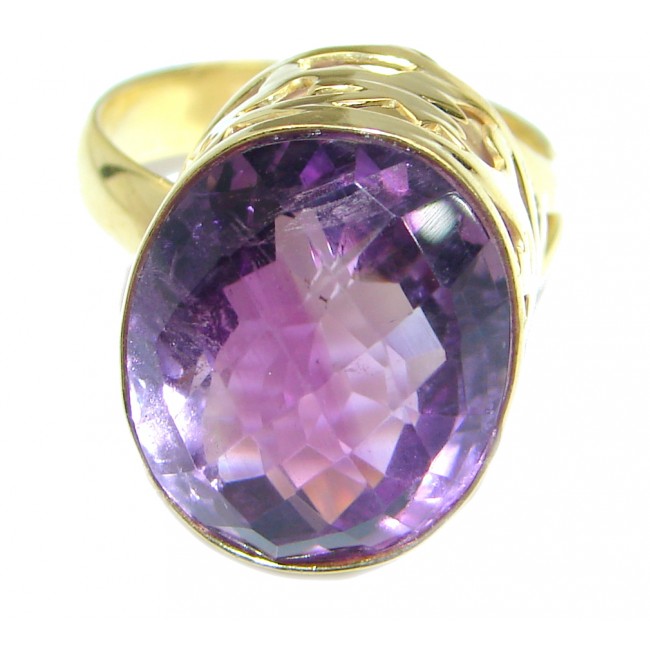 Genuine Amethyst Gold plated over .925 Sterling Silver Ring size 7 adjustable