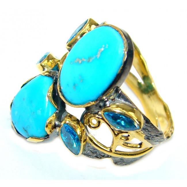 Sleeping Beauty Turquoise Gold plated over .925 Sterling Silver Ring size 9