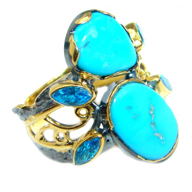 Sleeping Beauty Turquoise Gold plated over .925 Sterling Silver Ring size 9