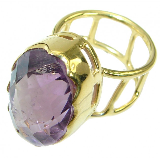 Genuine Amethyst Gold plated over .925 Sterling Silver Ring size 7 adjustable