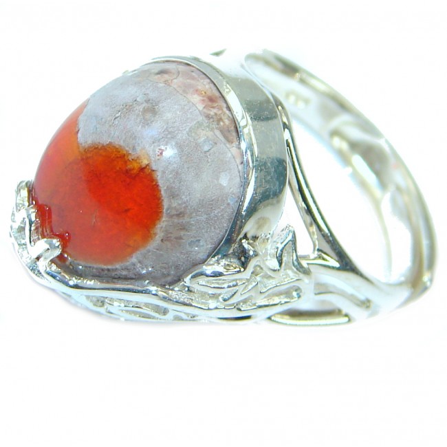Orange Mexican Opal .925 Sterling Silver handcrafted ring size 6 adjustable
