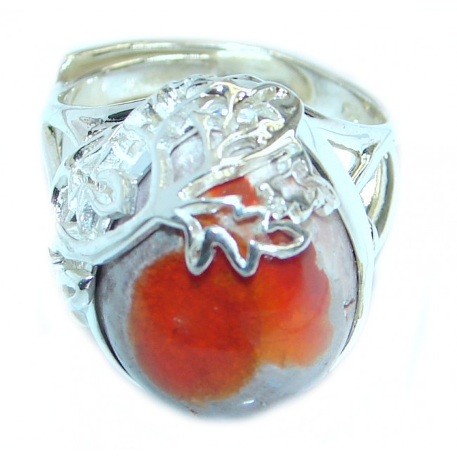 Orange Mexican Opal .925 Sterling Silver handcrafted ring size 6 adjustable