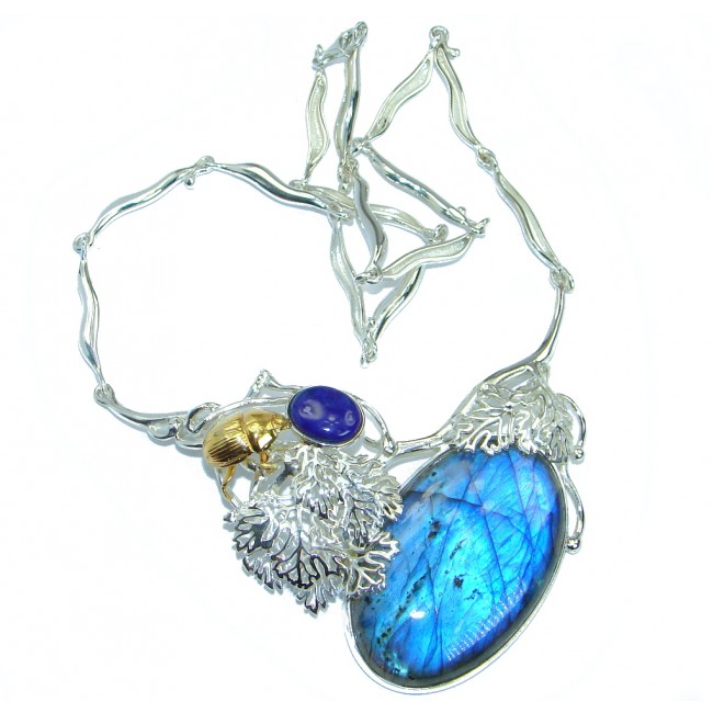 One of the kind Nature inspired Labradorite Lapis Lazuli Two Tones .925 Sterling Silver handmade necklace