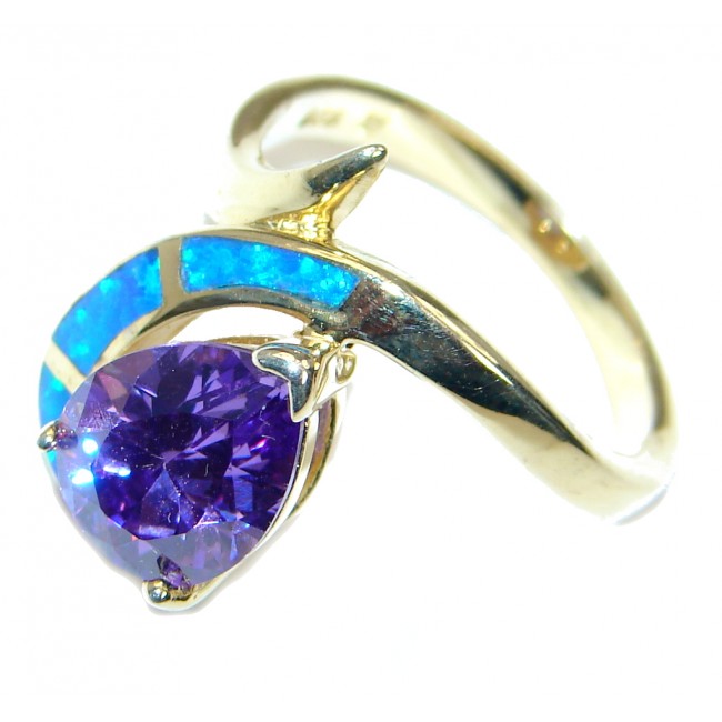 Ultra Fancy Cubic Zirconia Gold plated over .925 Sterling Silver Cocktail ring s. 7 1/4