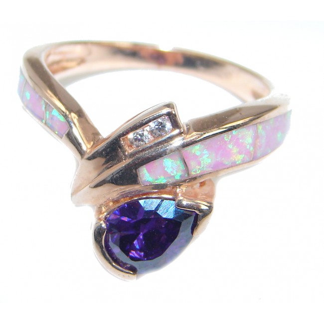 Ultra Fancy Cubic Zirconia Rose Gold plated over .925 Sterling Silver Cocktail ring s. 8 1/4