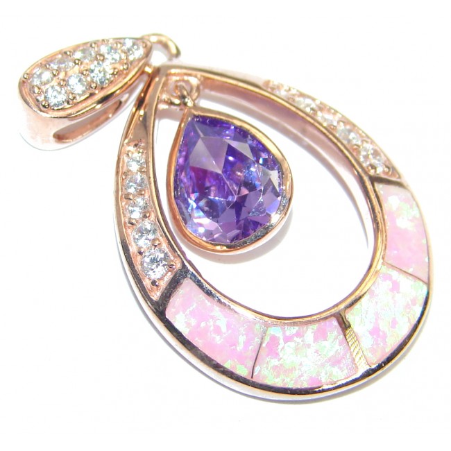 Fancy Style lab. Pink Opal Cubic Zirconia Gold plated over .925 Sterling Silver Pendant