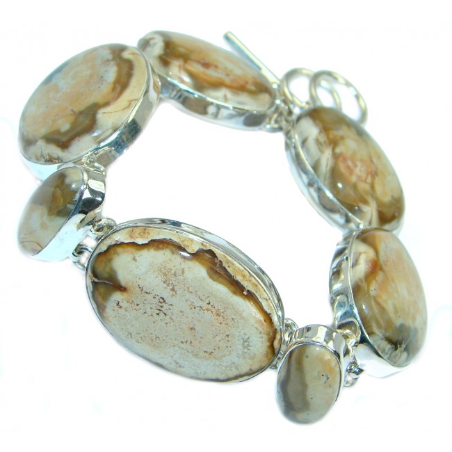Classic Beauty Natural Pietriefied Wood .925 Sterling Silver handcrafted Bracelet