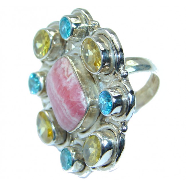 Huge Exotic Rhodochrosite .925 Sterling Silver handcrafted Cocktail Ring s. 7 3/4