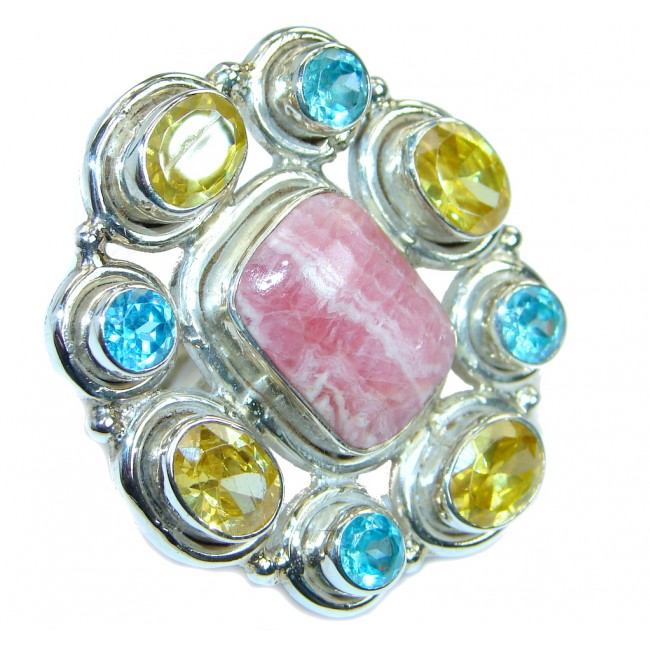 Huge Exotic Rhodochrosite .925 Sterling Silver handcrafted Cocktail Ring s. 7 3/4