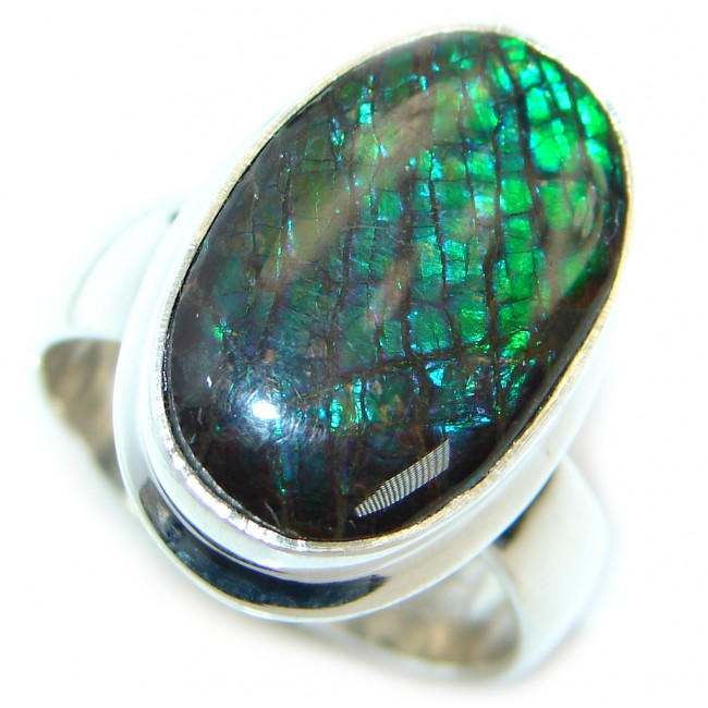Pure Energy Fire Genuine Canadian Ammolite .925 Sterling Silver handmade ring size 8 adjustable