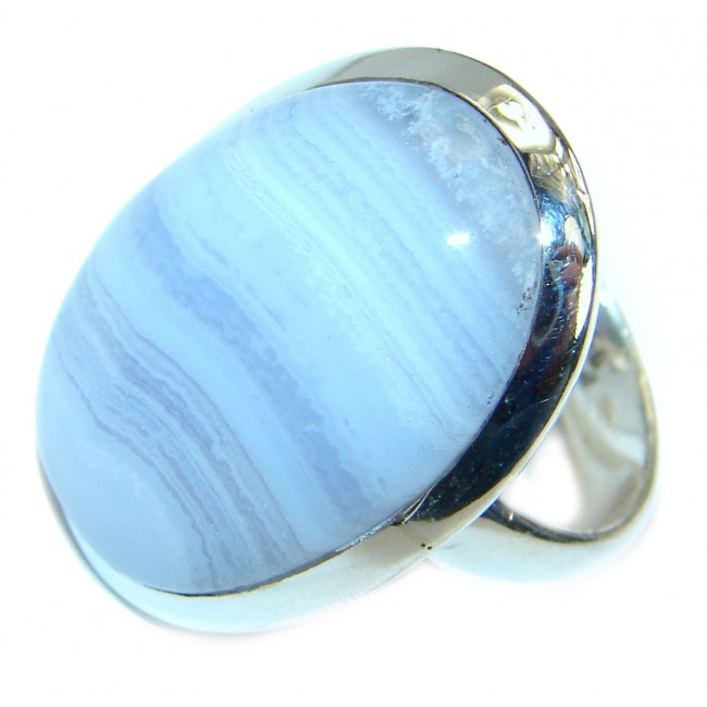 Delicate Light Blue Lace Agate .925 Sterling Silver handmade Ring s. 8