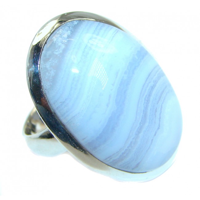 Delicate Light Blue Lace Agate .925 Sterling Silver handmade Ring s. 8