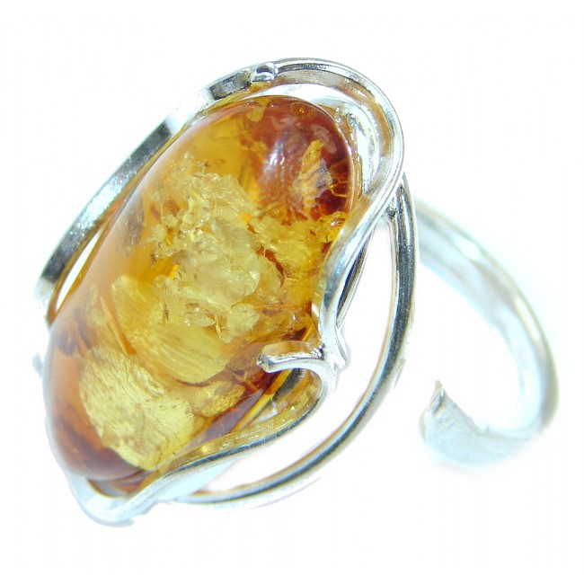Genuine Baltic Polish Amber Sterling Silver handmade Statment Ring size 9