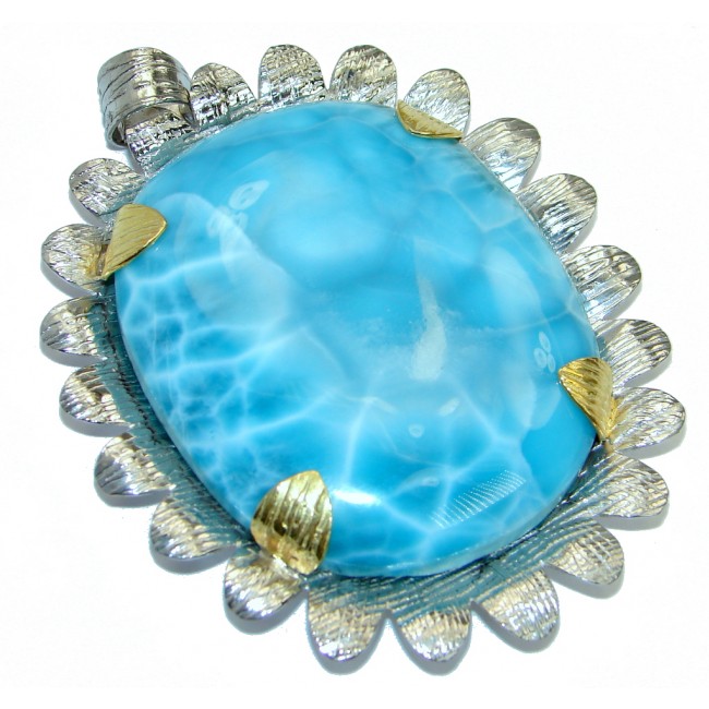 Huge One of the kind Nature inspired Sublime Larimar Gold over .925 Sterling Silver handmade pendant