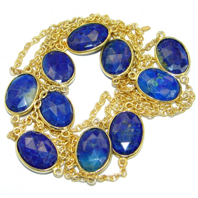 36 inches genuine Lapis Lazuli Gold plated over .925 Sterling Silver Necklace