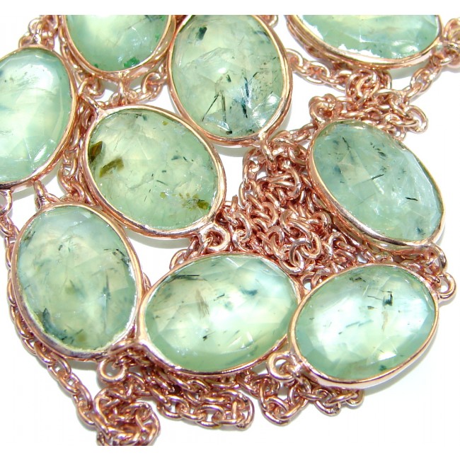 36 inches genuine Moss Prehnite Rose Gold plated over .925 Sterling Silver handmade Necklace