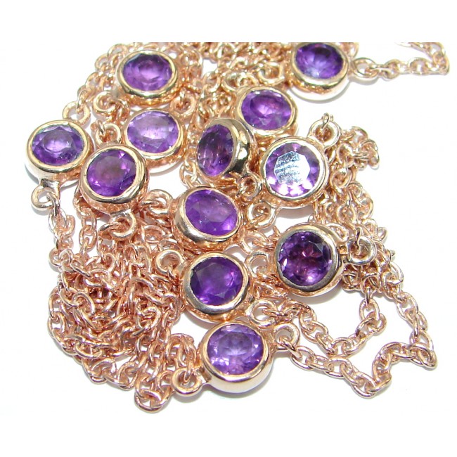 36 inches genuine Amethyst Rose Gold plated over .925 Sterling Silver handmade Necklace